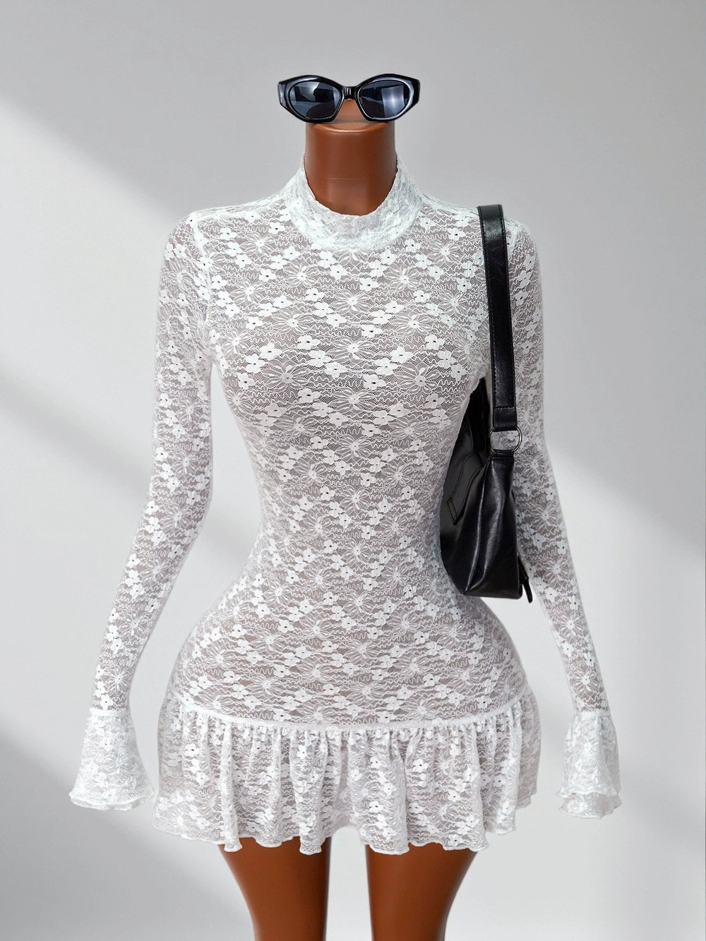 ZARA Womens Boho Sheer Sexy Lace Cutout Dress